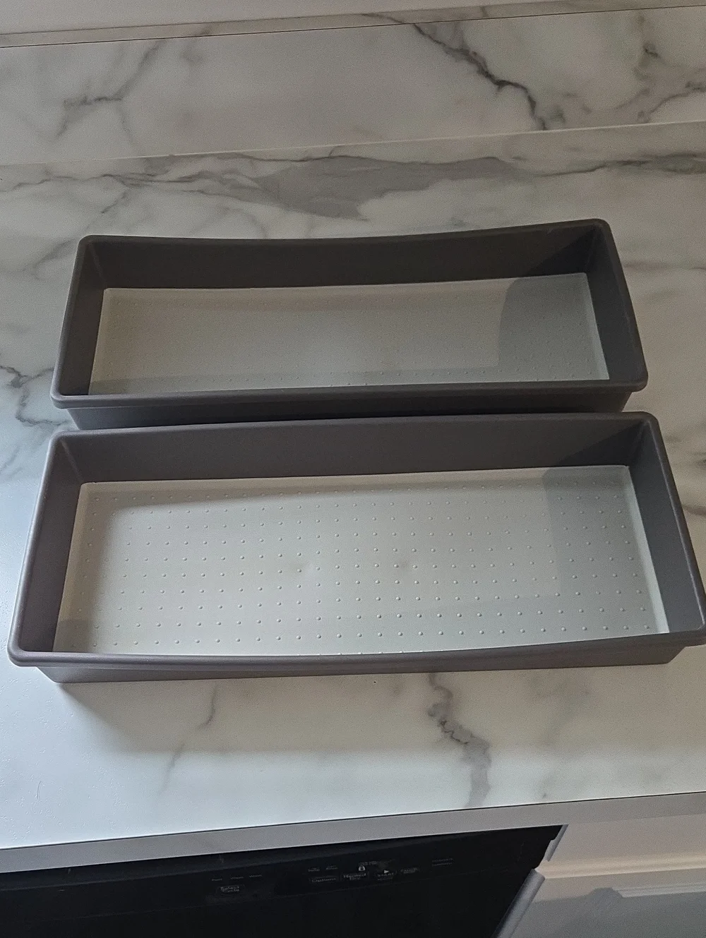 (2) Drawer Organizer Flatware Silverwear Utensils Rectangular Gray Silicone Tray